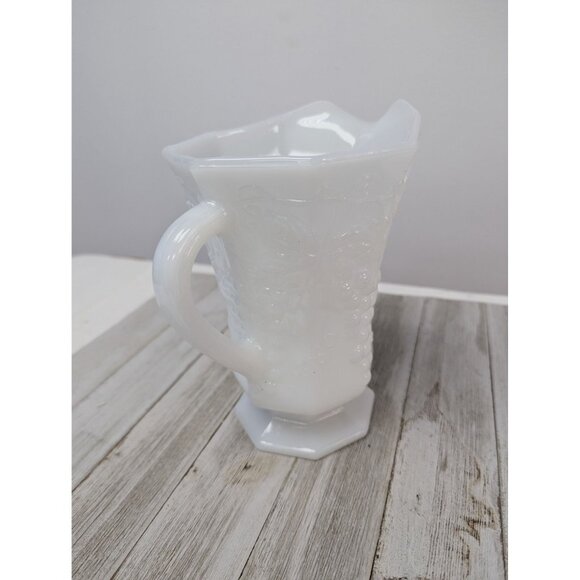 Vintage Anchor Hocking White Milk Glass 6 3/4" Pitcher Grapes Pattern - Picture 3 of 6